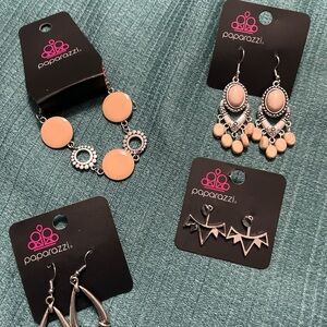 Paparazzi Silver three Earrings sets and one bracelet NWT